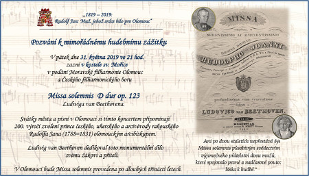 V rámci svátků města zazní Beethovenova mše složená pro olomouckého arcibiskupa Rudolfa Jana
